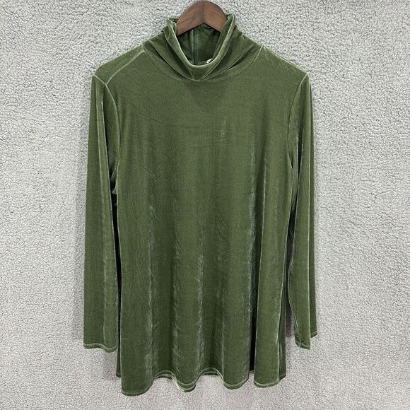 Soft Surroundings womens blouse large green turtleneck tunic shimmer long sleeve - Picture 1 of 10
